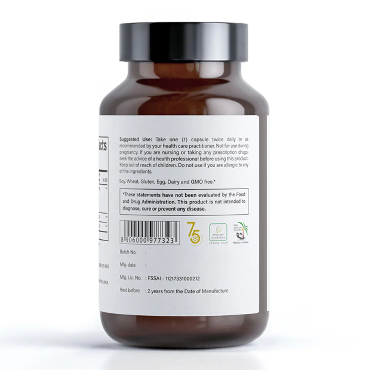 A back label view of a bottle of Kerala Ayurveda Active Digest, which contains 60 veg capsules for dietary supplement.