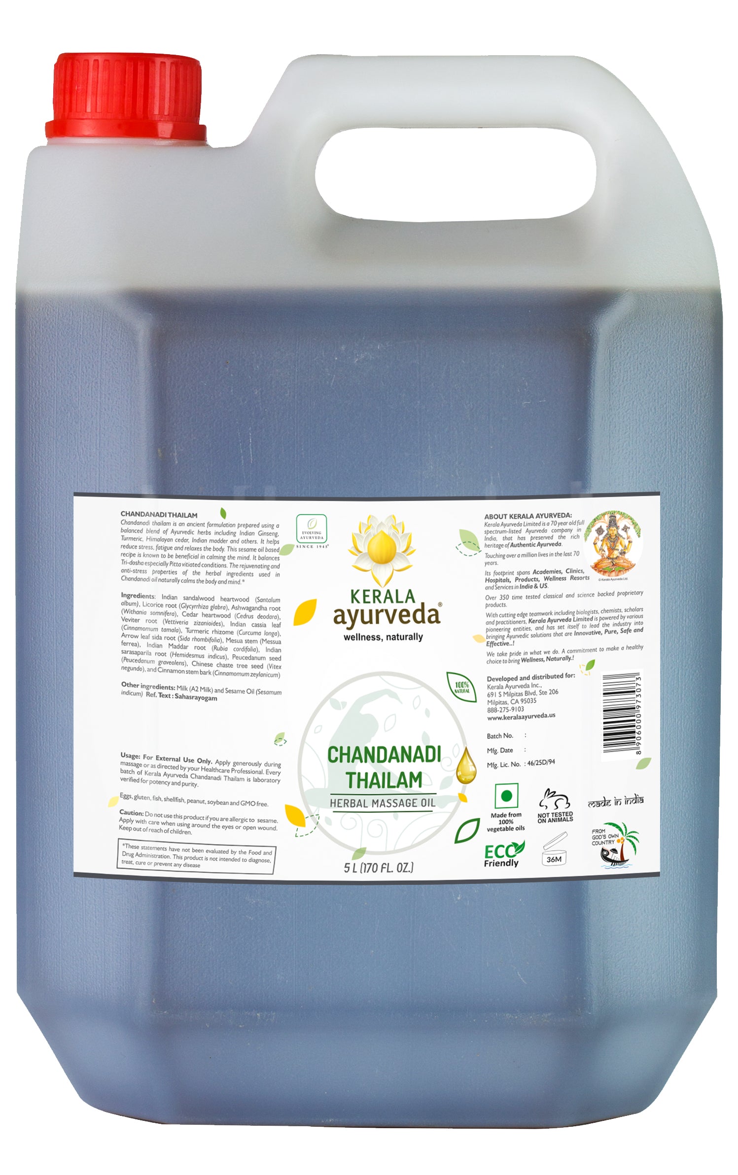 Deep Sleep Oil (Chandanadi Thailam), ayurvedic oil 5L container