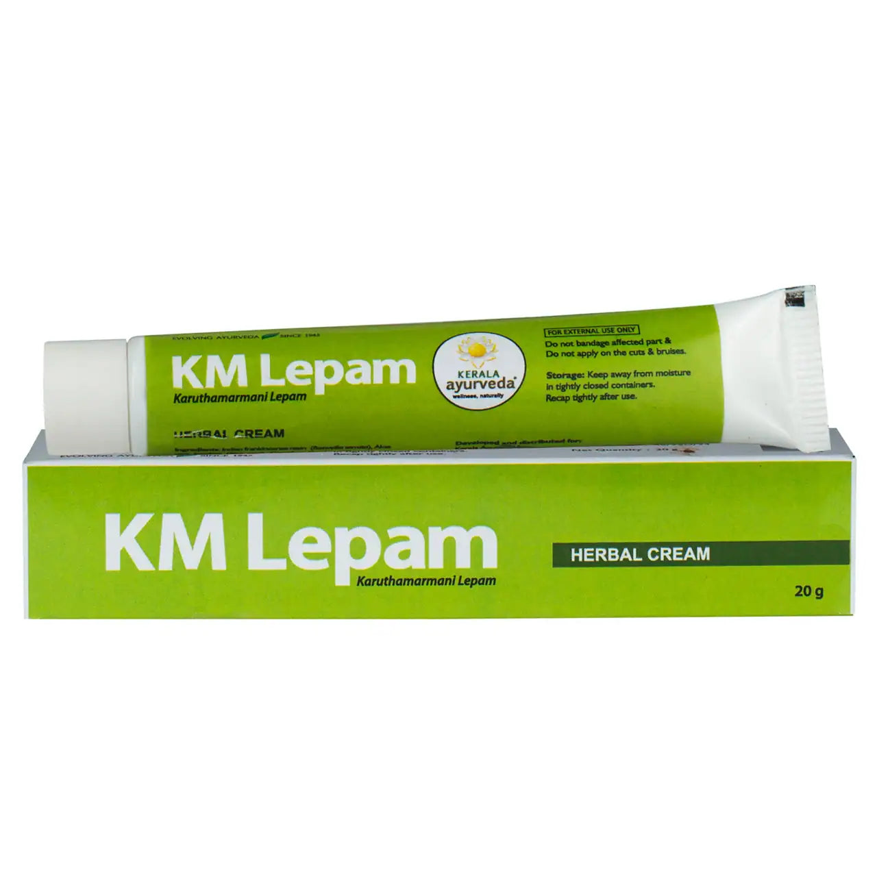 A box of KM Lepam herbal cream, with the brand name and product name displayed on the packaging.