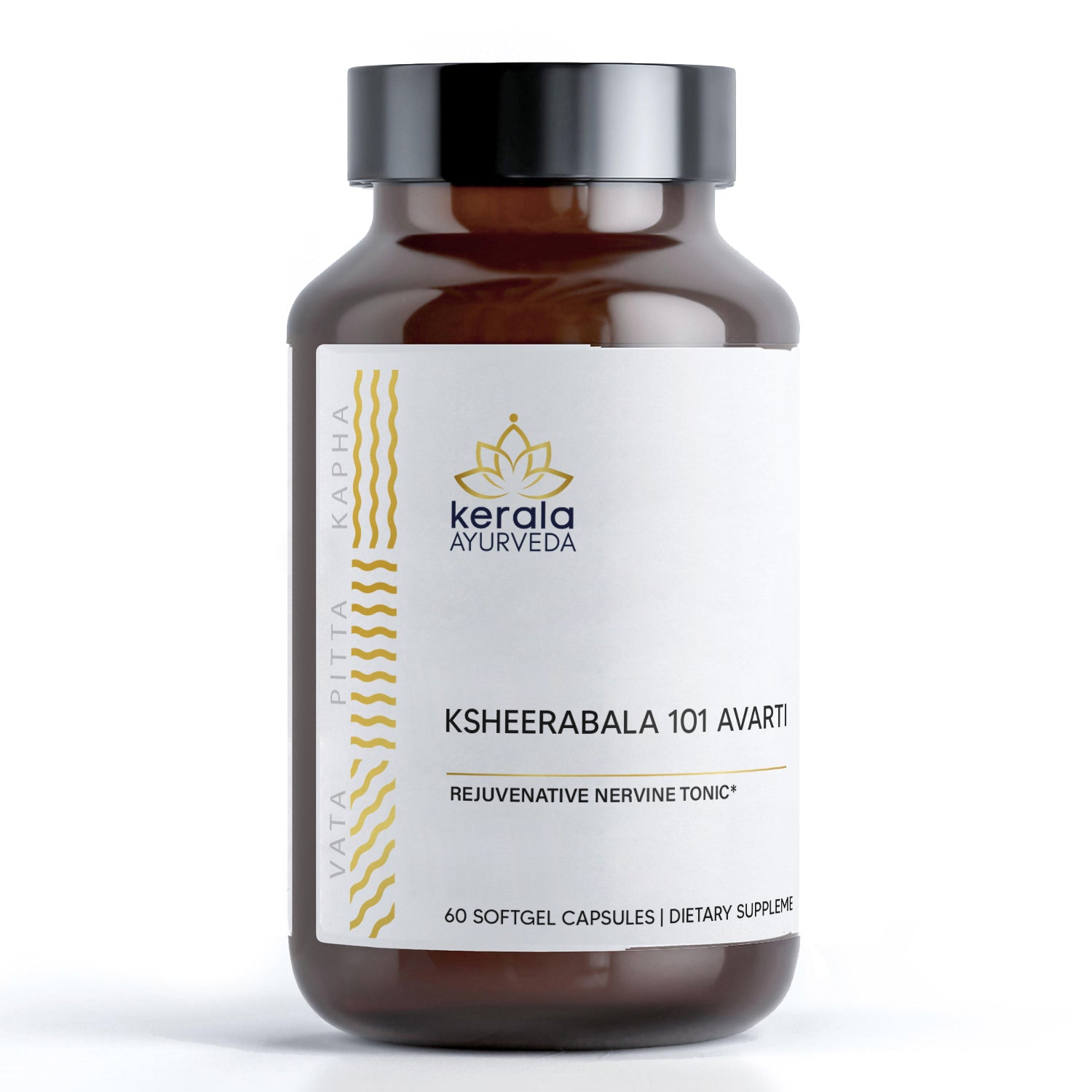 A bottle of Ksheerabala 101 Avarti, containing 60 soft gel capsules, with a label displaying the product name and count.
