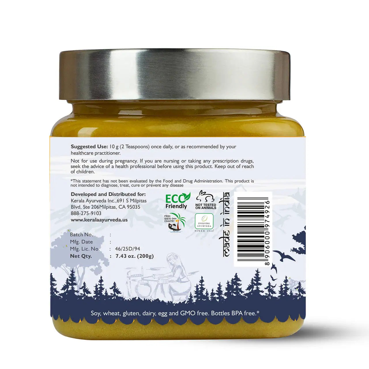 A jar of Kerala Ayurveda Mahathikthaka Ghee (Ghritham) with a label that includes the how to use suggestion.