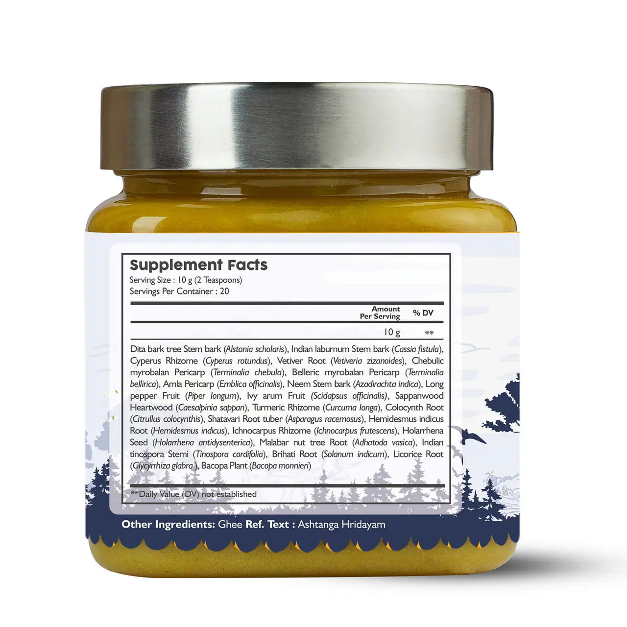 A jar of Kerala Ayurveda Mahathikthaka Ghee (Ghritham) with a label that includes the supplement fact and ingredients.