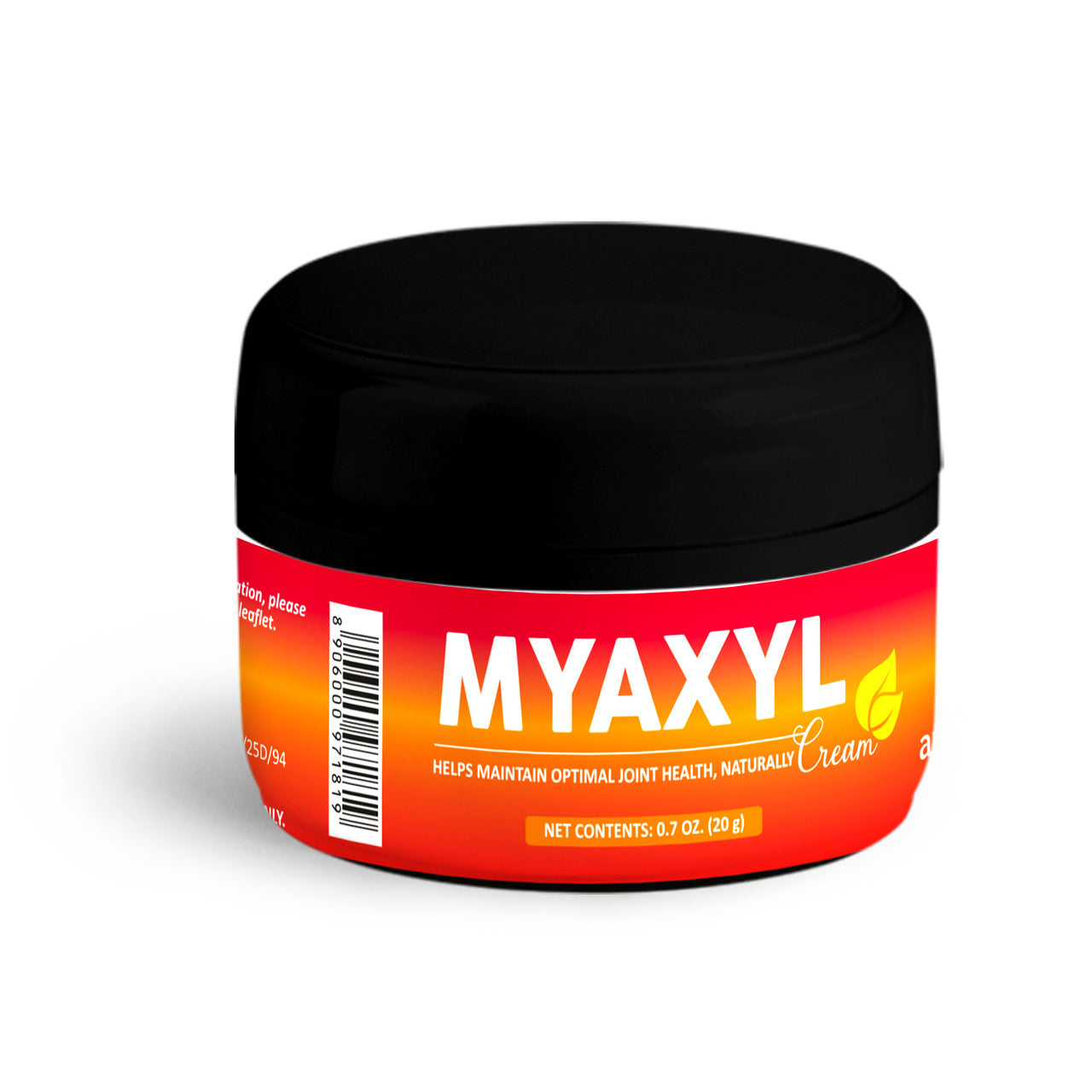A jar of Myaxyl pain relief cream with a red label, primarily used for joint and muscle discomfort.