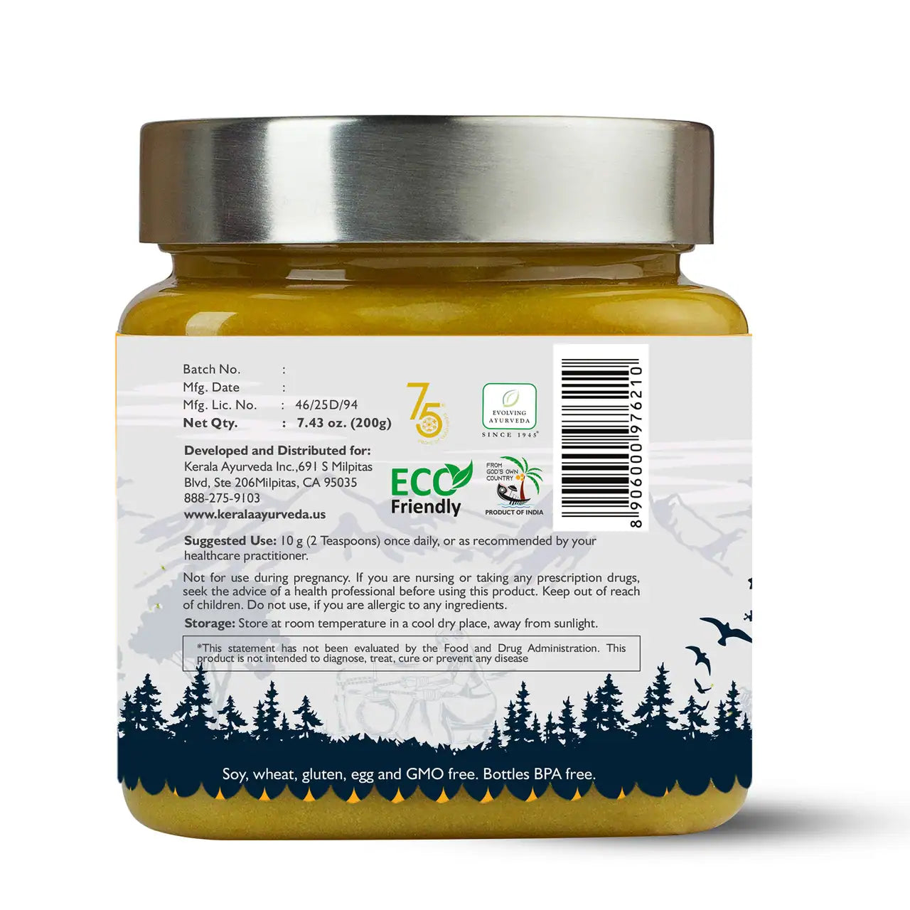 A jar of Kerala Ayurveda Thikthaka Ghee (Ghritham) with a label that includes a how to use suggestion.