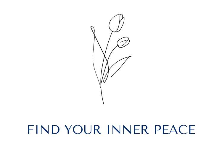A simple line drawing of two tulip flowers above the text "Find your inner peace."