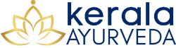 Kerala Ayurveda brand logo featuring a gold and blue design with lotus elements.