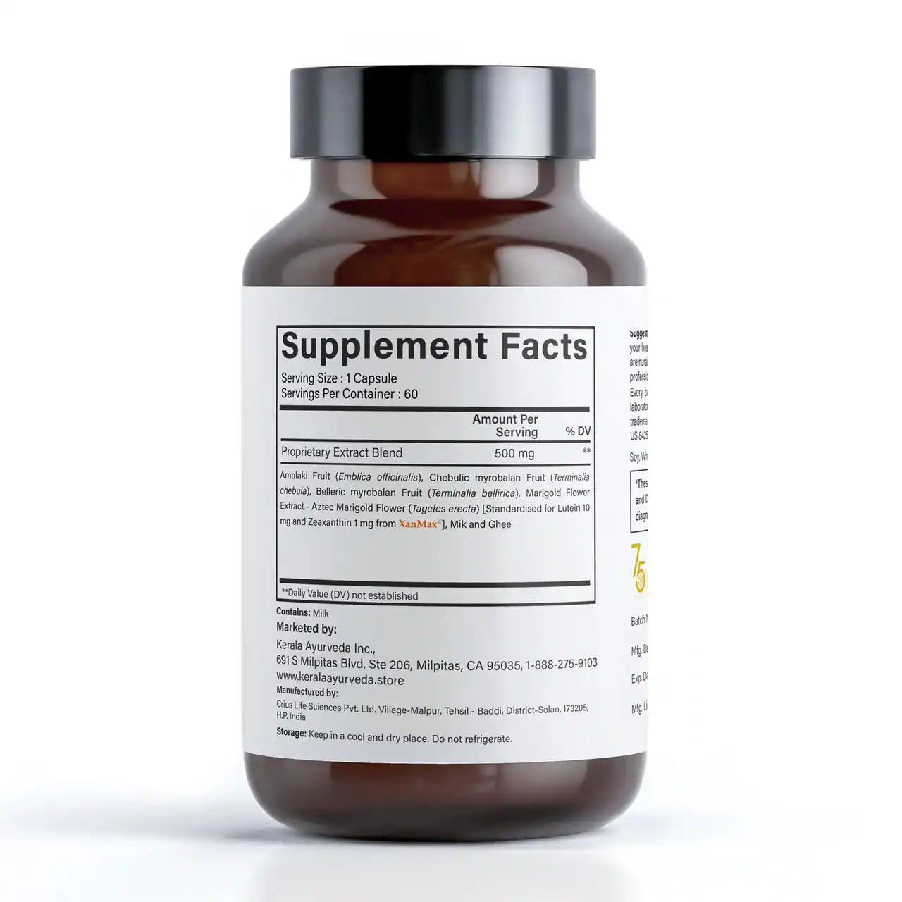 A bottle of Digi Eye Defense supplement with 60 capsules, indicating the ingredients and supplement facts label