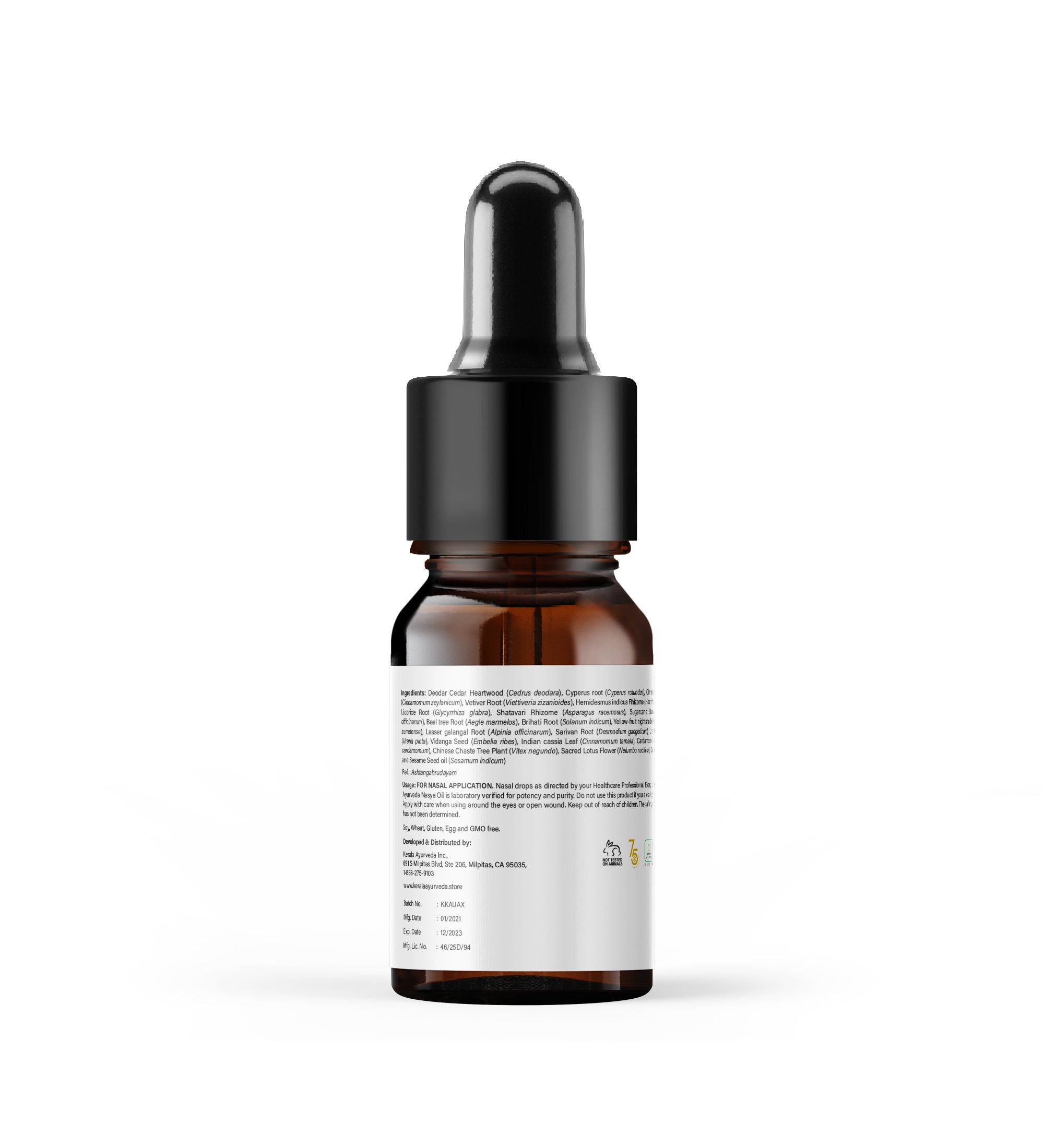 Nasya Oil bottle's back lable of ingredients