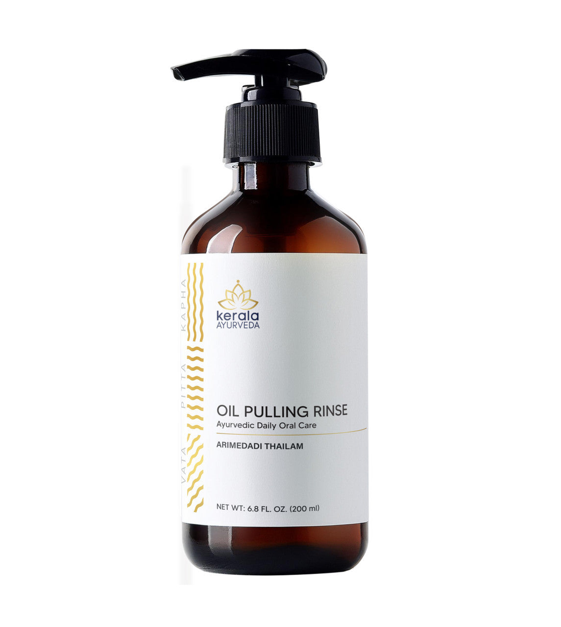 Front View of Oil Pulling ', a smaller bottle with 'SEASONAL RELIEF' and a capsule supplement, all with a white and brown design theme.