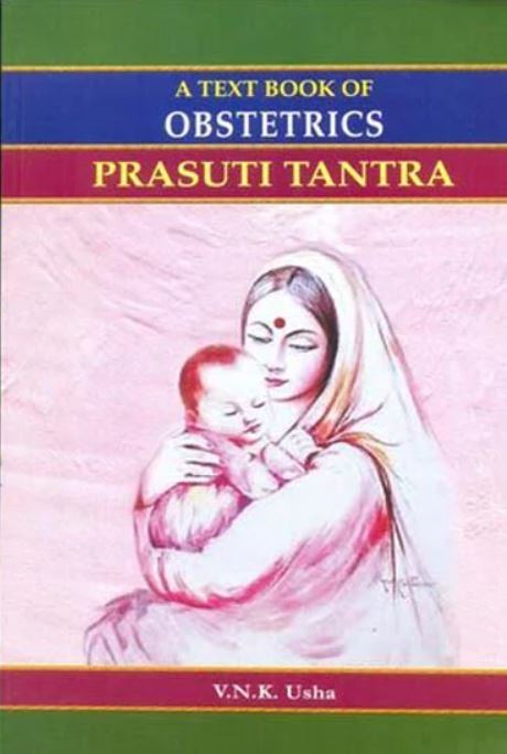Cover of an ayurvedic text book 'Prasuti Tantra Vol. II' by V.N.K. Usha, depicting an illustration of a mother and child.